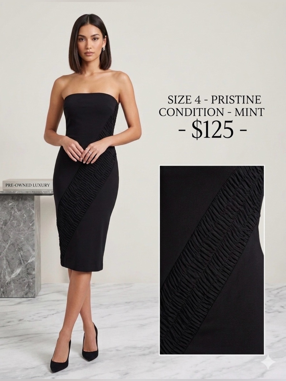 Strapless Black Ruched-Accent Dress